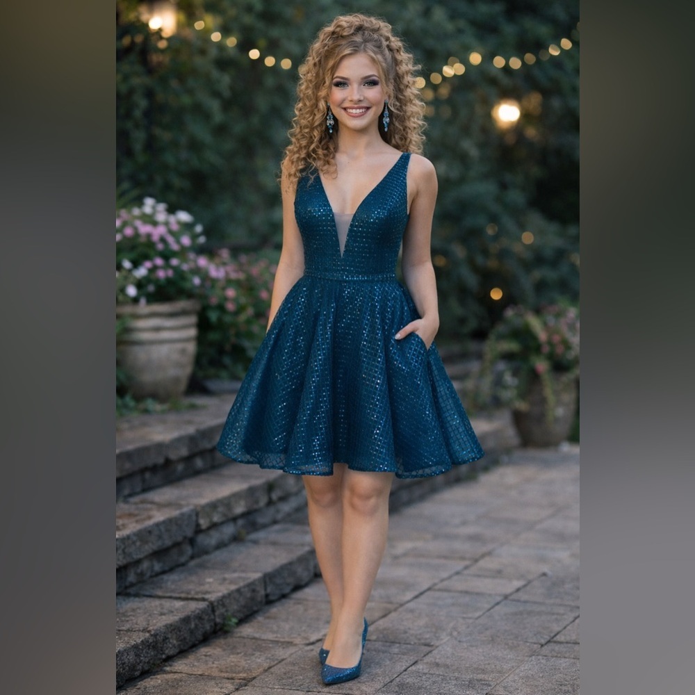 Size 12 Clarisse Homecoming Cocktail Dress Peacock Teal New